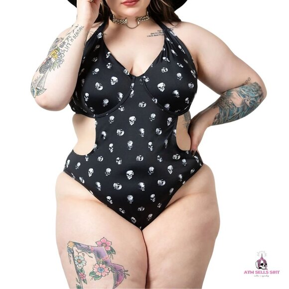 NWT Killstar Rebel Fate Skull Print Monokini Swimsuit Plus Size 4X - Picture 3 of 9